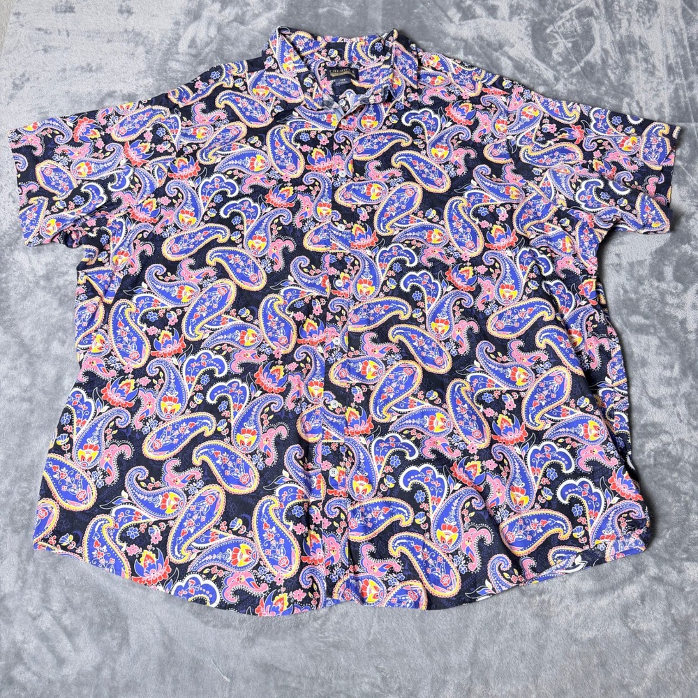 Cremieux Premium Denim Mens 4XB Paisley Short Sleeve Button Shirt Multi Color - Picture 1 of 7